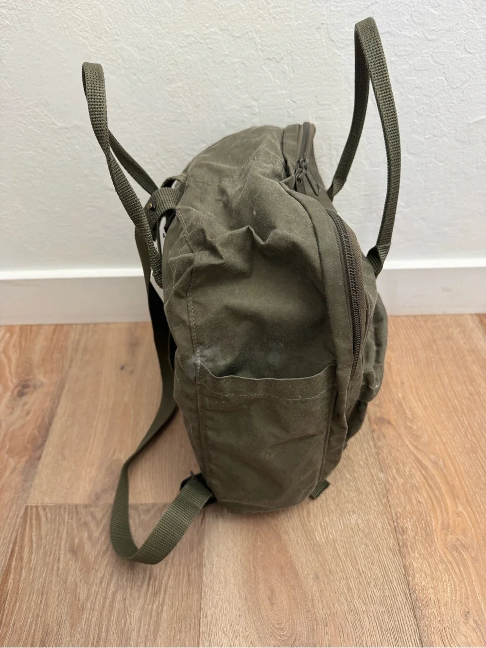 Olive Green Fjallraven Canvas Backpack